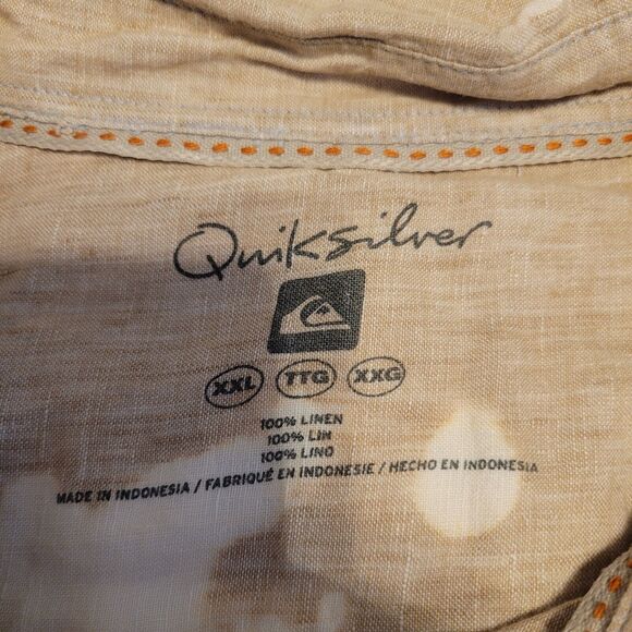 Quiksilver Shirt Mens XXL Tan Linen Tie Dye Bleached Y2K Long Sleeve Beach - Picture 9 of 13